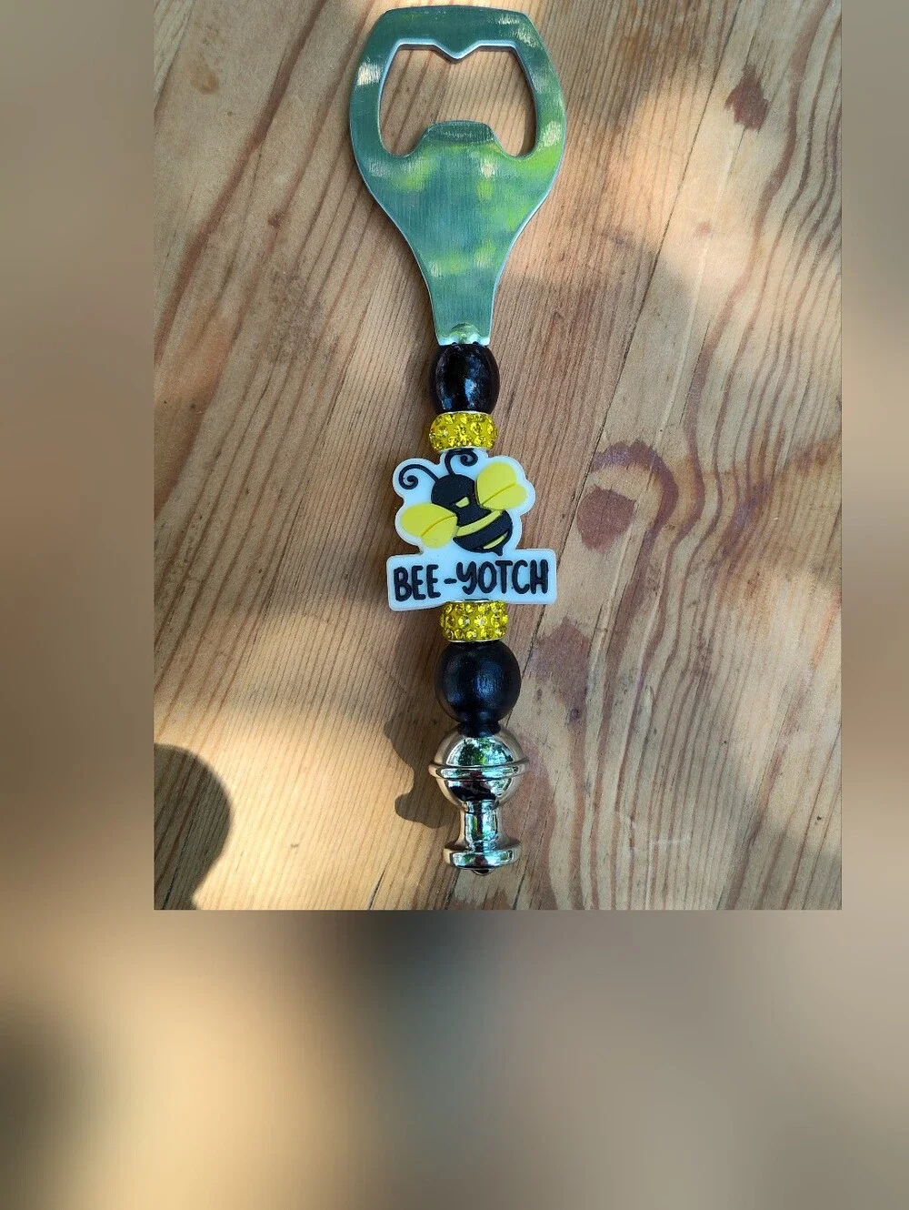 Bee-Yotch Yellow & Black Beaded Bottle Opener